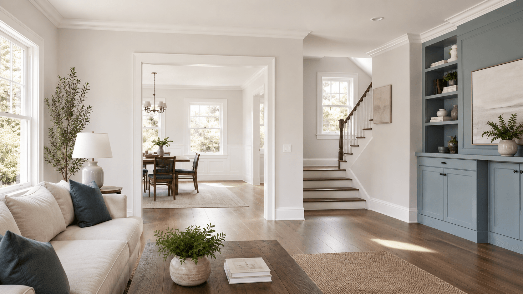 Clean white bathroom with refined neutral paint palette