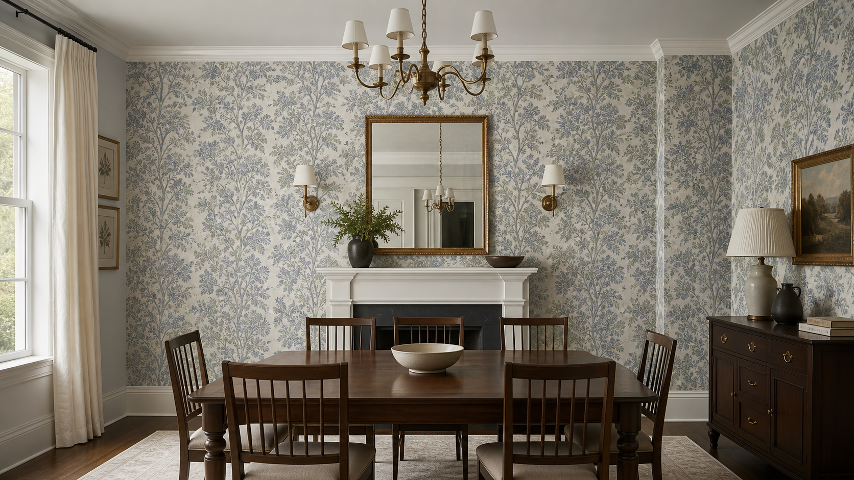 Wallpaper pattern and seam planning for a Connecticut installation