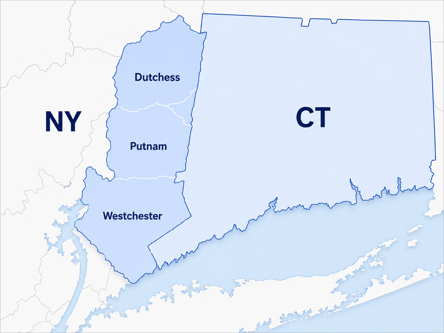 Map area for LocalPRO interior painting services across Connecticut and Hudson Valley NY