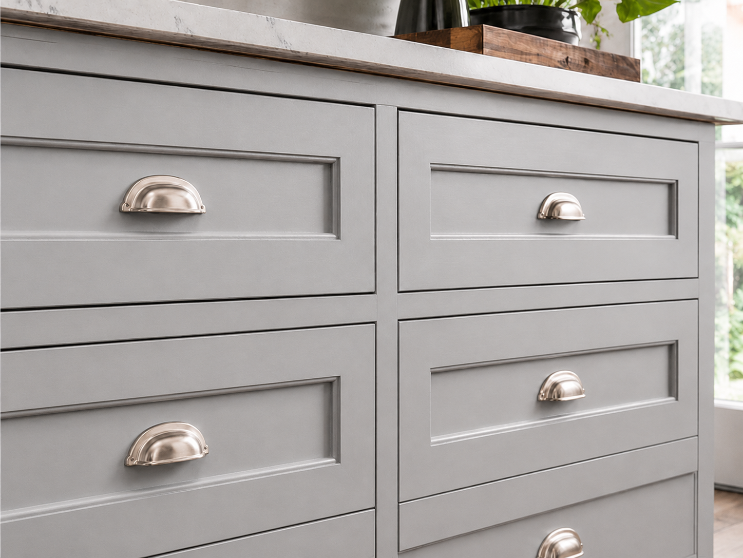 Painted drawer fronts as part of a cabinet painting project in Connecticut