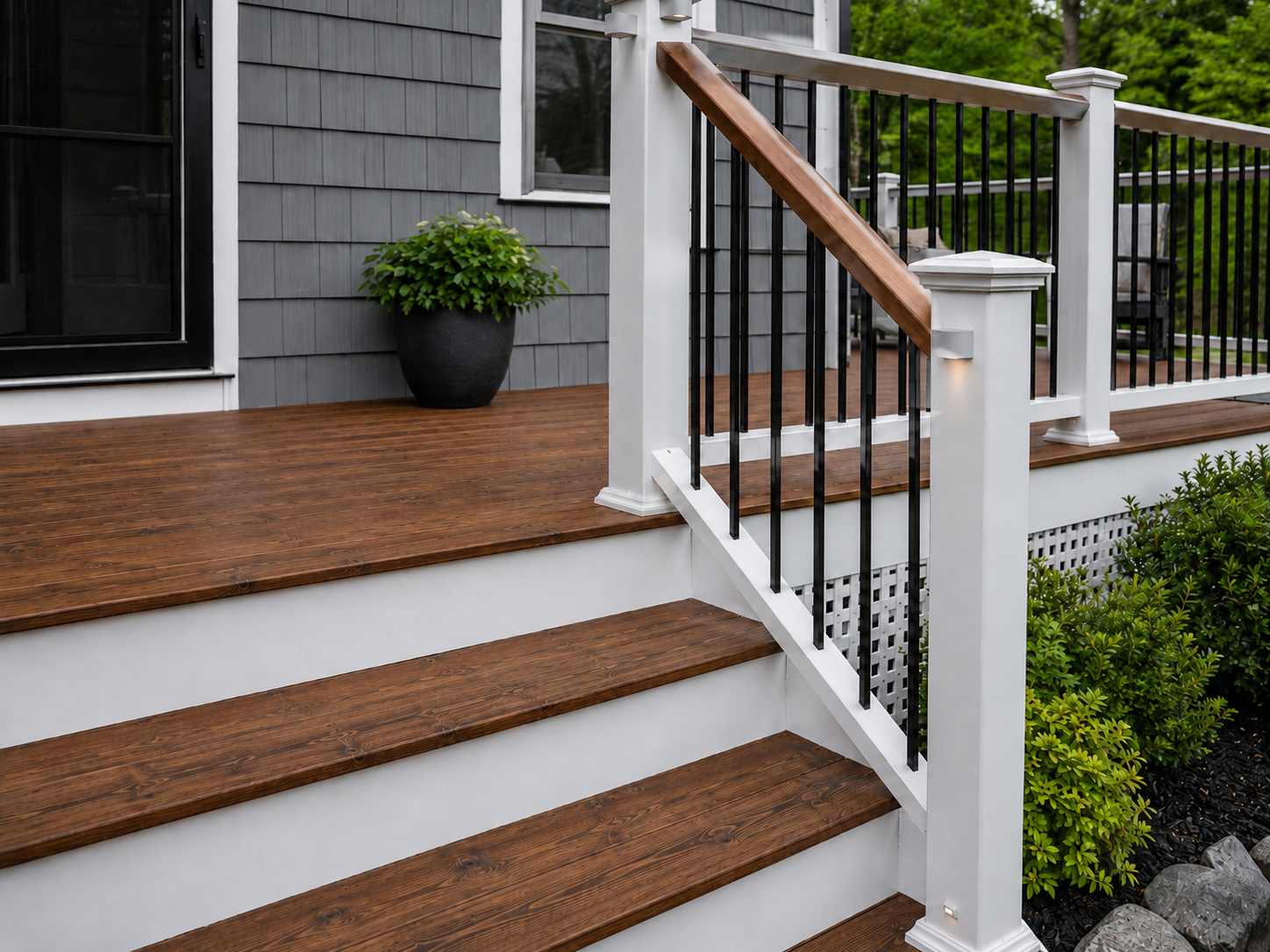 Deck stairs prepared and stained for a Connecticut home