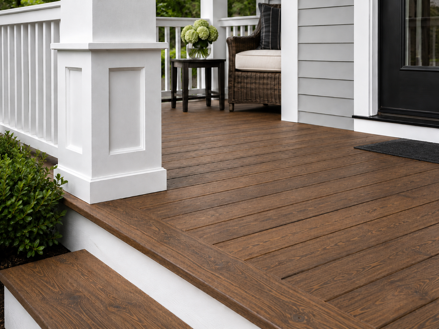 Porch deck painting and staining project on a Connecticut home