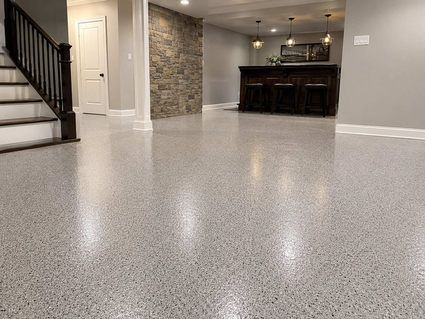Basement epoxy floor coating in a Connecticut home