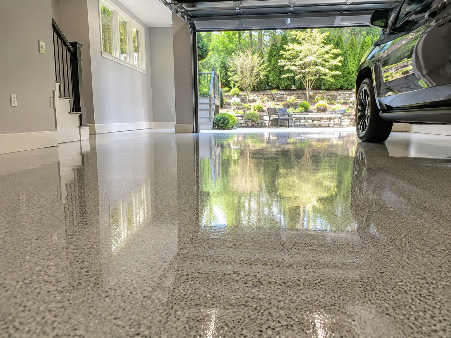Clear topcoat applied over epoxy floor coating in Connecticut