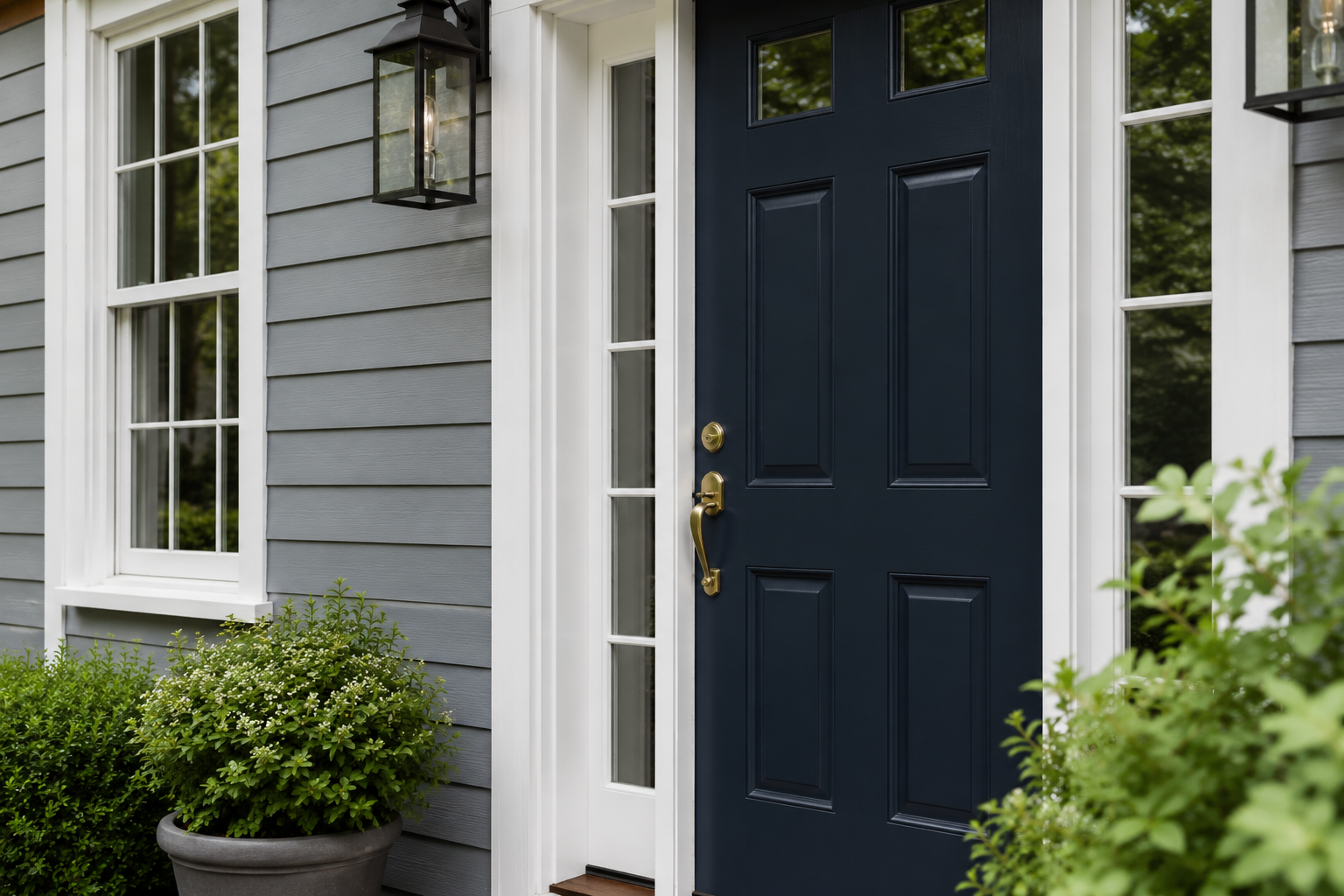 Painted exterior front door and entry area in Connecticut