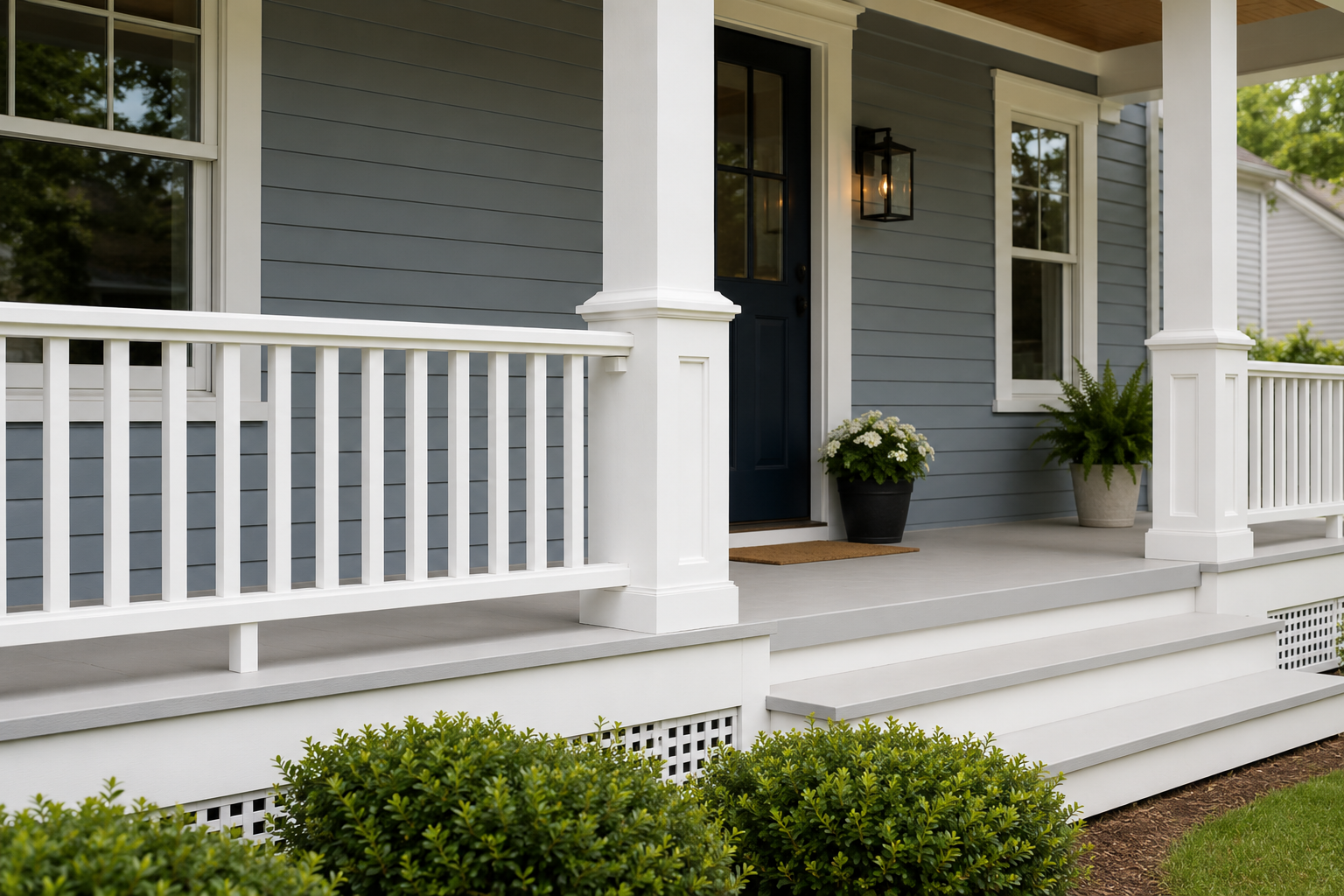 Painted front porch and covered exterior area on a Connecticut home