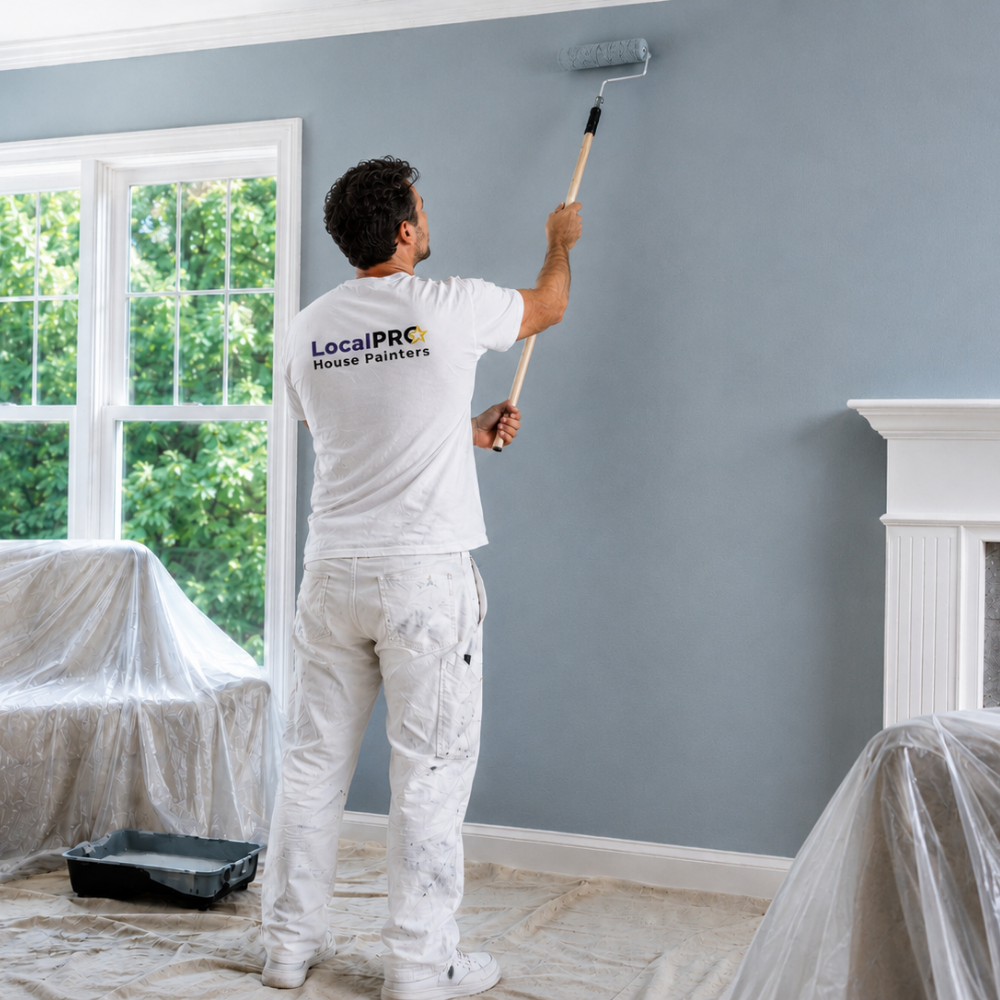 LocalPRO interior painter applying paint to an interior wall in a Connecticut home