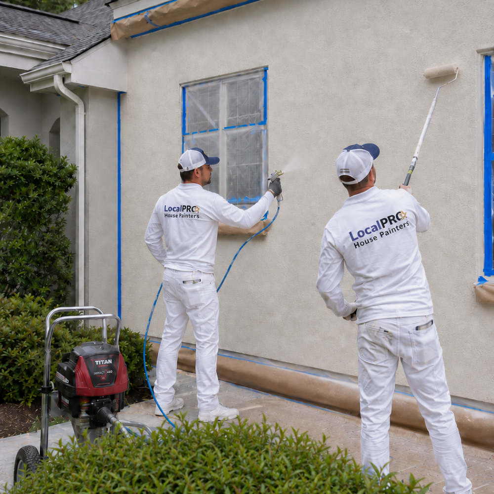 LocalPRO stucco house painters painting the exterior of a Connecticut home