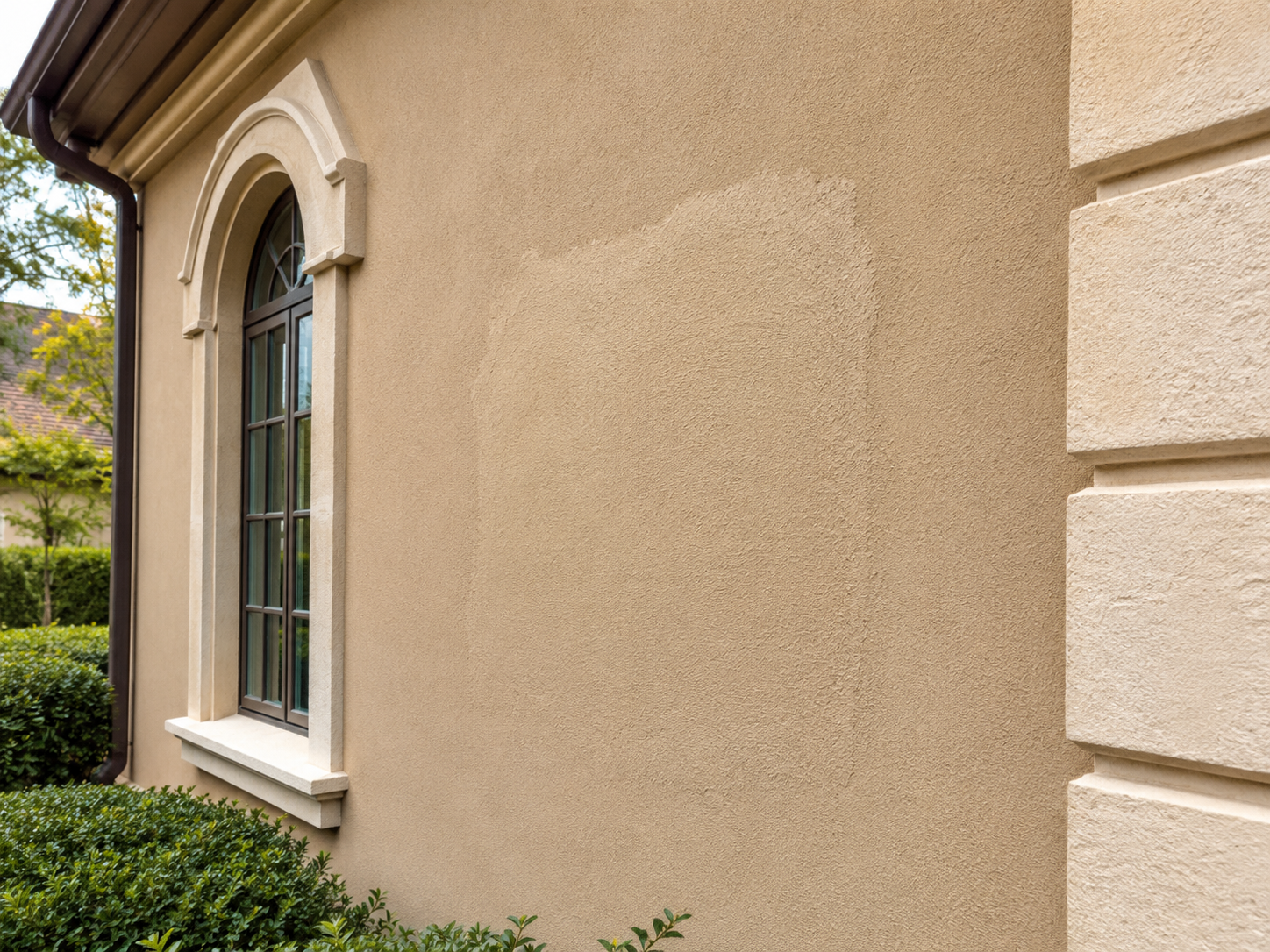Stucco patching detail on a Connecticut exterior