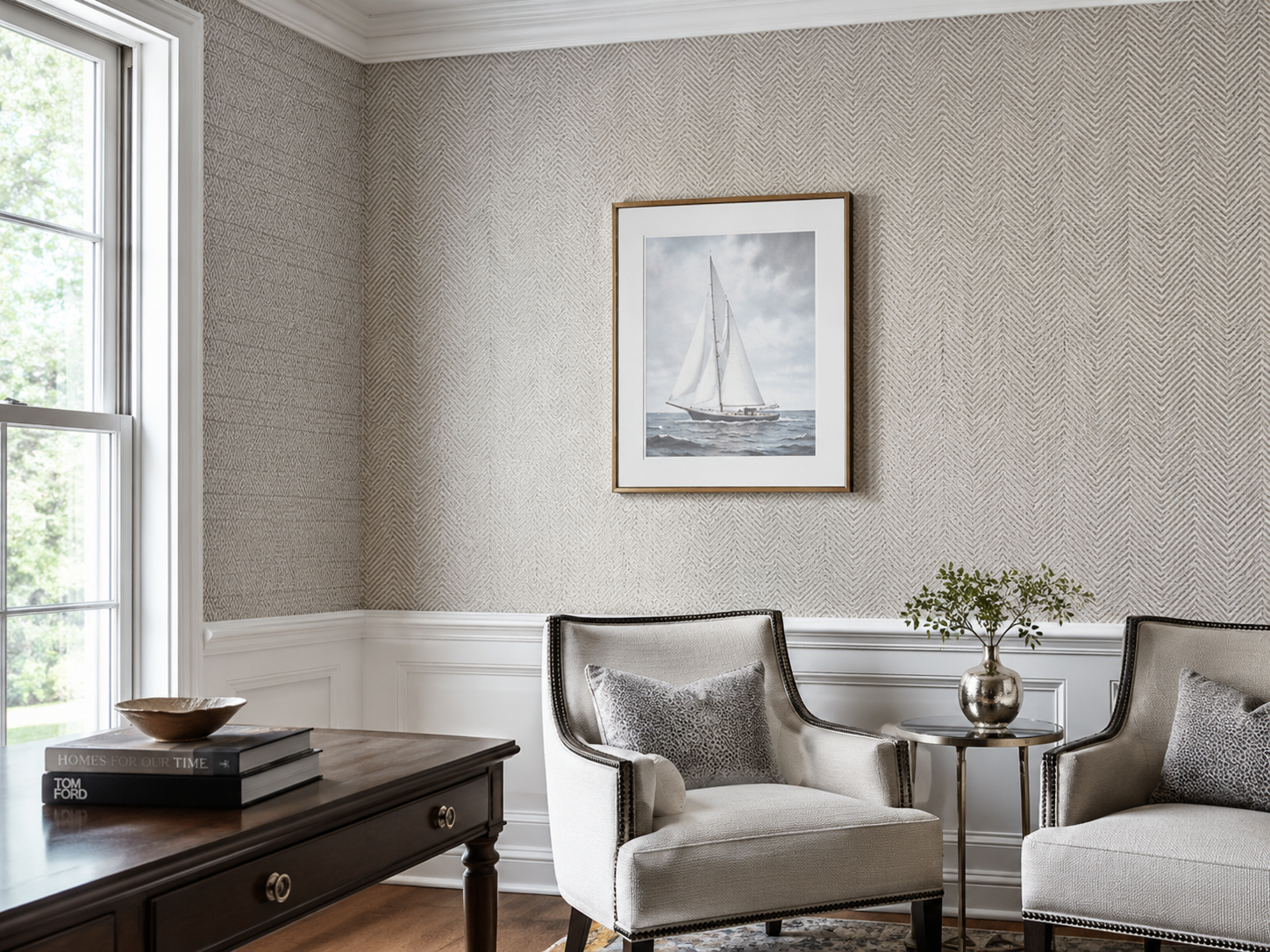 Wallpaper installation in a Connecticut home interior