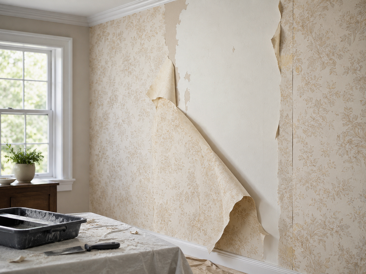 Wallpaper removal before painting in a Connecticut home