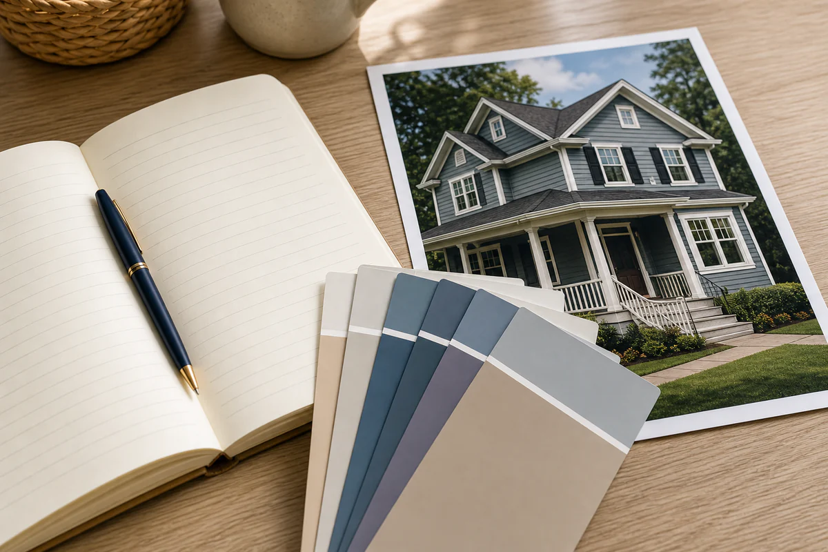 Homeowner reviewing painting notes and finish samples