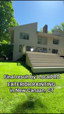 Exterior painting project film showing a completed home in New Canaan, Connecticut
