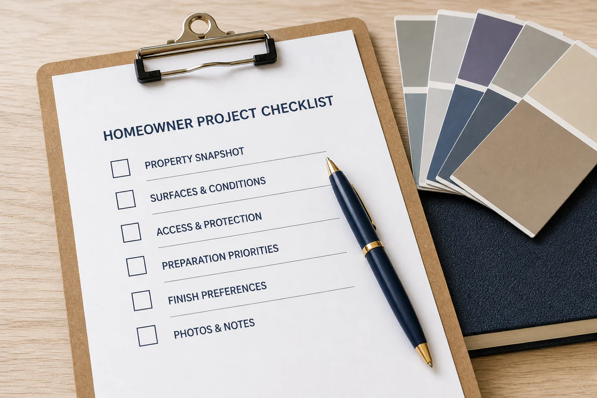 Homeowner painting project checklist with documented planning details