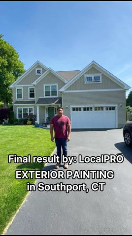 Exterior painting project film showing a completed home in Southport, Connecticut